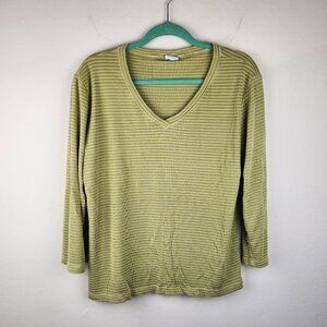 CP Shades Green Striped 3/4 Sleeve V-Neck Top sz L